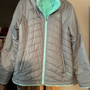 The North Face Kids Gray and Mint Puffer Jacket